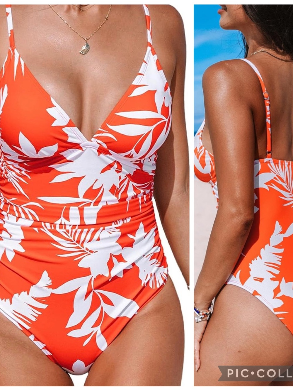 Cupshe Tropical Orange & White One-Piece Swimsuit women Size Medium